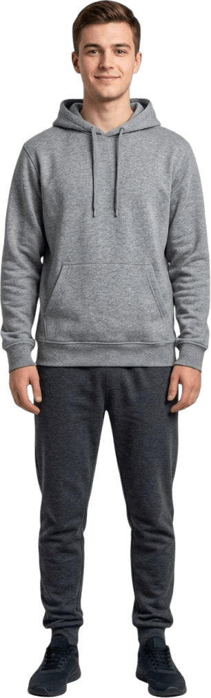Persona con sudadera hoodie de felpa gris jaspeado